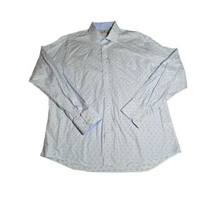 Southern Pines Mens XL Blue Stripe‎ Micro Dot Print Cotton Button Down Dress